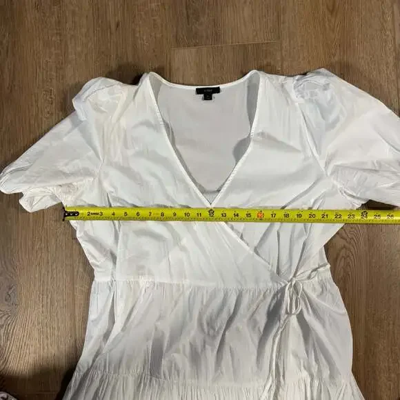 J.Crew White Puff Sleeve Tiered Cotton Poplin Mini Dress XL - Picture 5 of 8